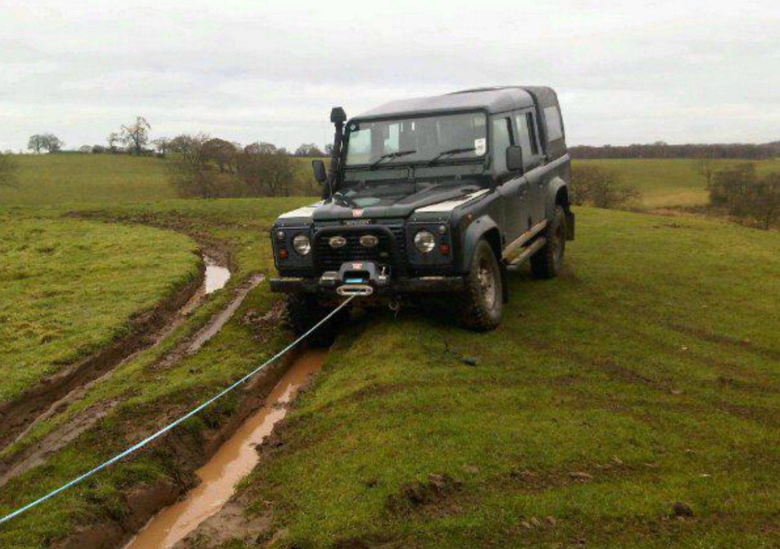 Defender and recovery lines on a muddy field route